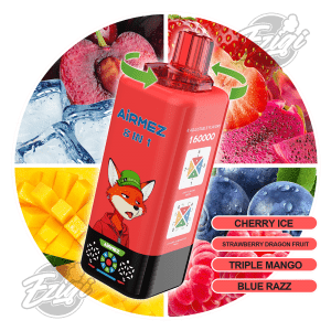 AIRMEZ FOX 8 IN 1 - CHERRY ICE & STRAWBERRY DRAGON FRUIT & TRIPLE MANGO & BLUE RAZZ