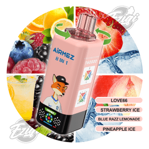 AIRMEZ FOX 8 IN 1 - LOVE66 & STRAWBERRY ICE & BLUE RAZZ LEMONADE & PINEAPPLE ICE